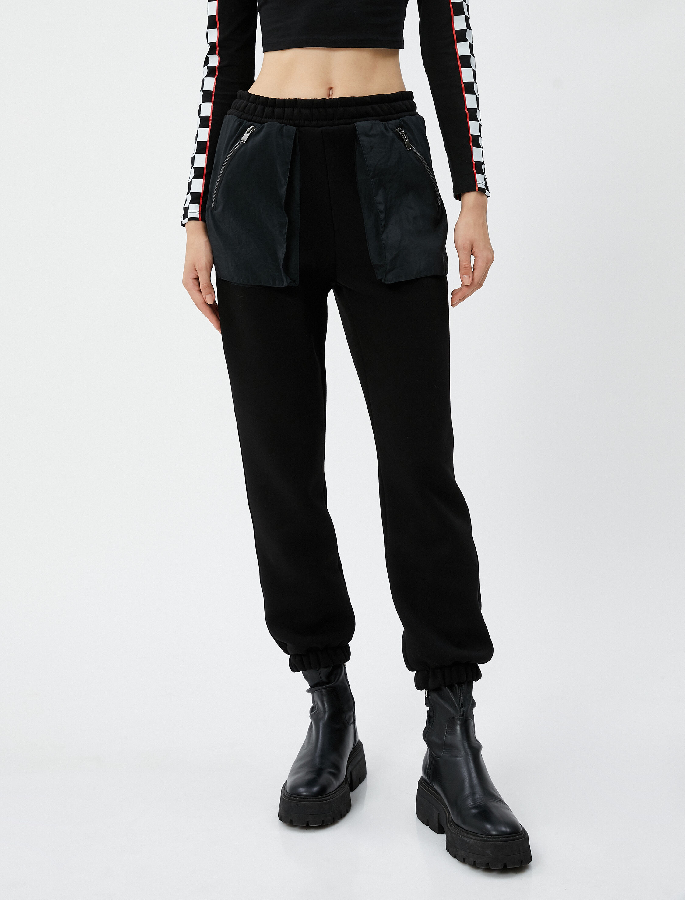   Şardonlu Jogger Eşofman Altı Fermuarlı Cep Detaylı Beli Lastikli