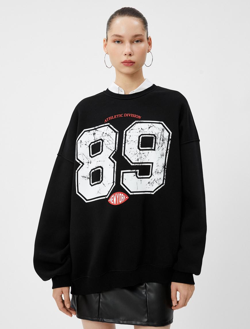   Kolej Sweatshirt Şardonlu Dik Yaka Uzun Kollu Rahat Kesim