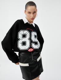 Kolej Sweatshirt Şardonlu Dik Yaka Uzun Kollu Rahat Kesim