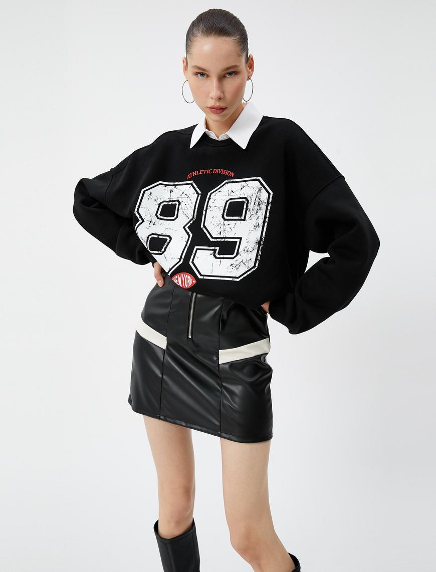   Kolej Sweatshirt Şardonlu Dik Yaka Uzun Kollu Rahat Kesim