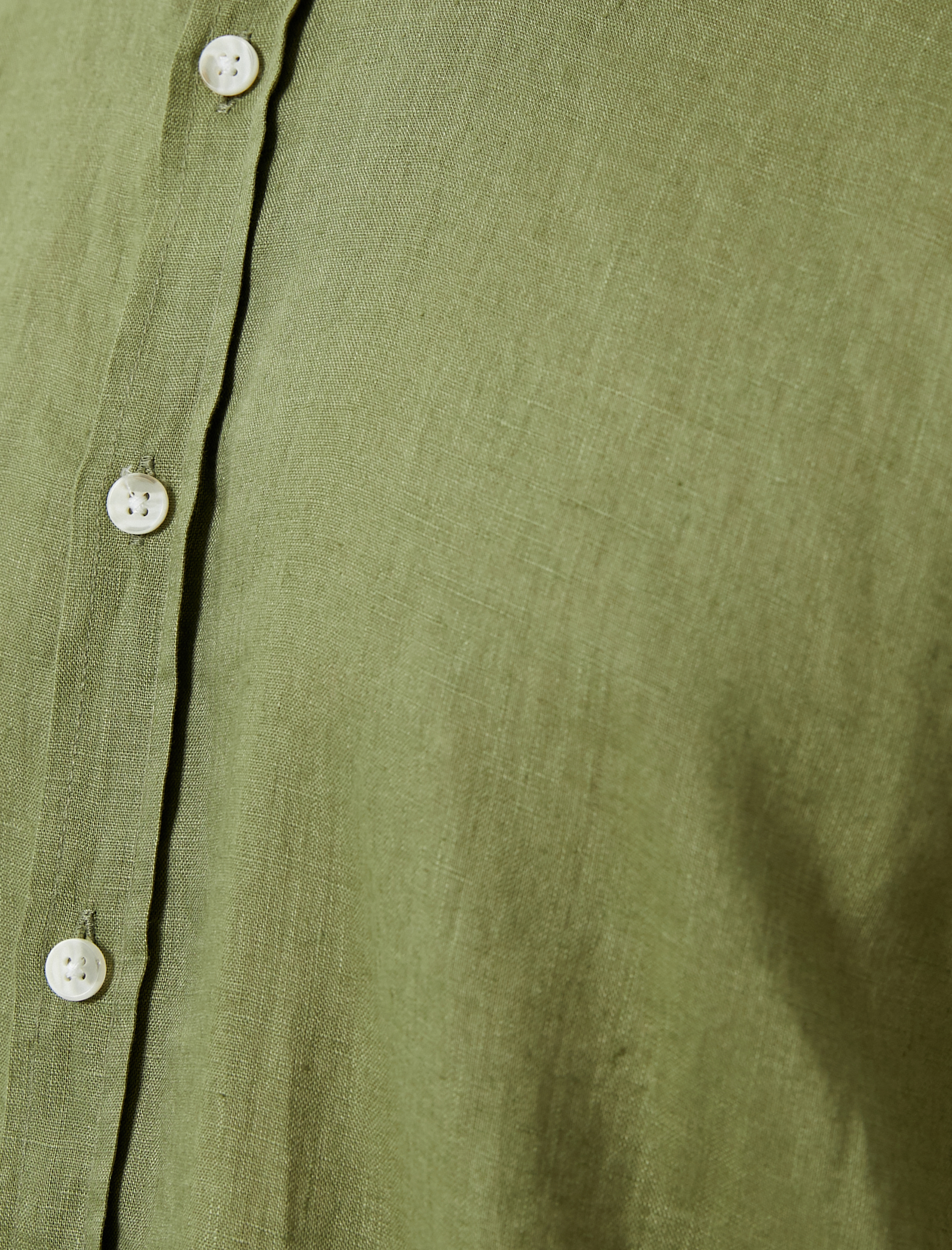 Keten Gömlek Klasik Yaka Düğmeli Uzun Kollu