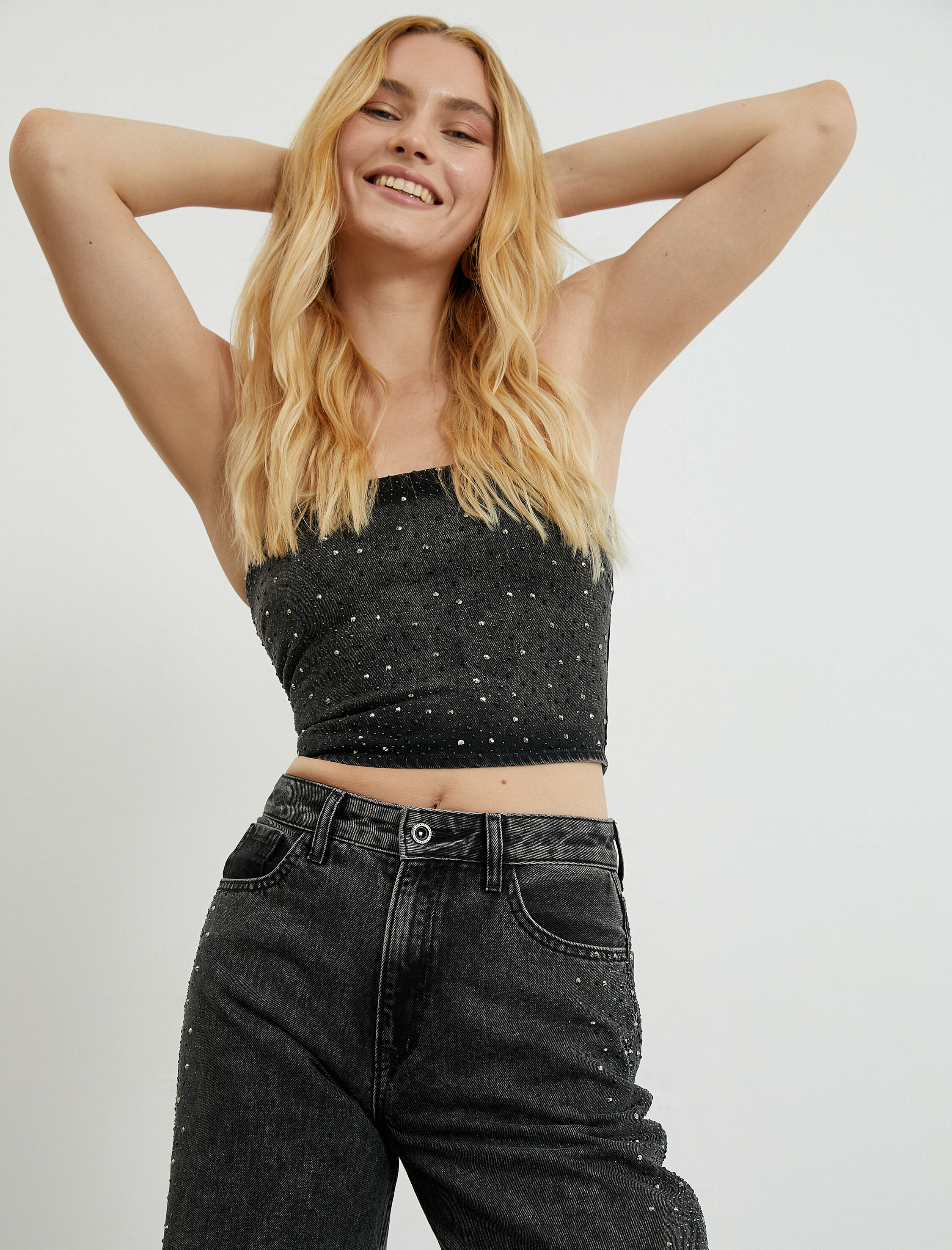   Kot Straplez Büstiyer Parlak Taş İşlemeli