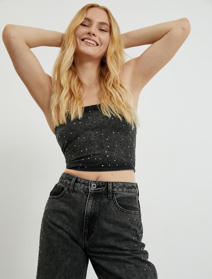  Kot Straplez Büstiyer Parlak Taş İşlemeli