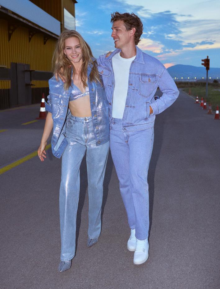  Metalik Parlak Straight Jean Kot Pantolon Yüksek Bel Düz Paça - Eve Jean