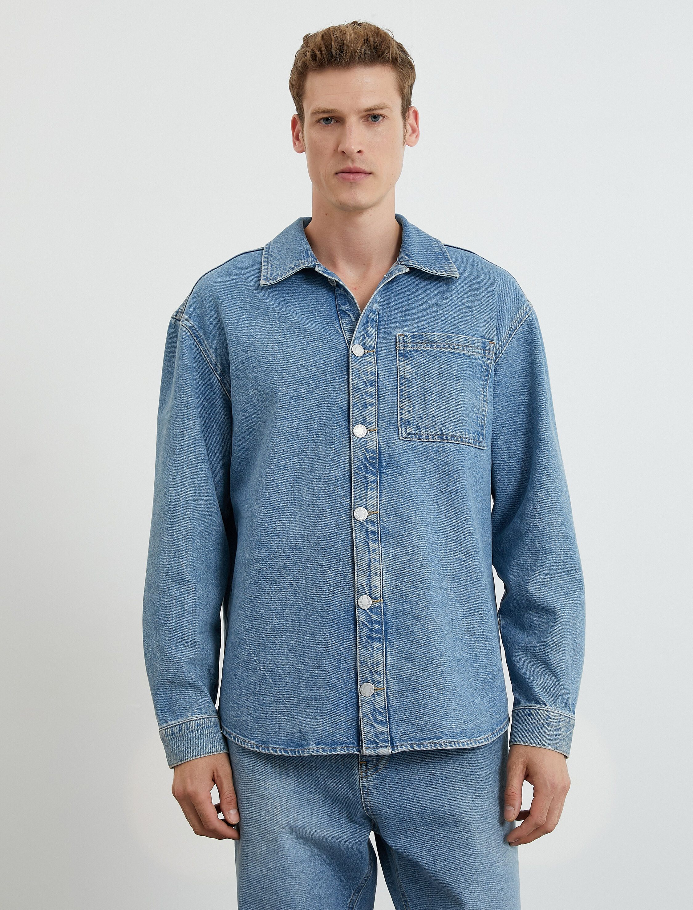   Oversize Kot Ceket Gömlek Yaka Cep Detaylı