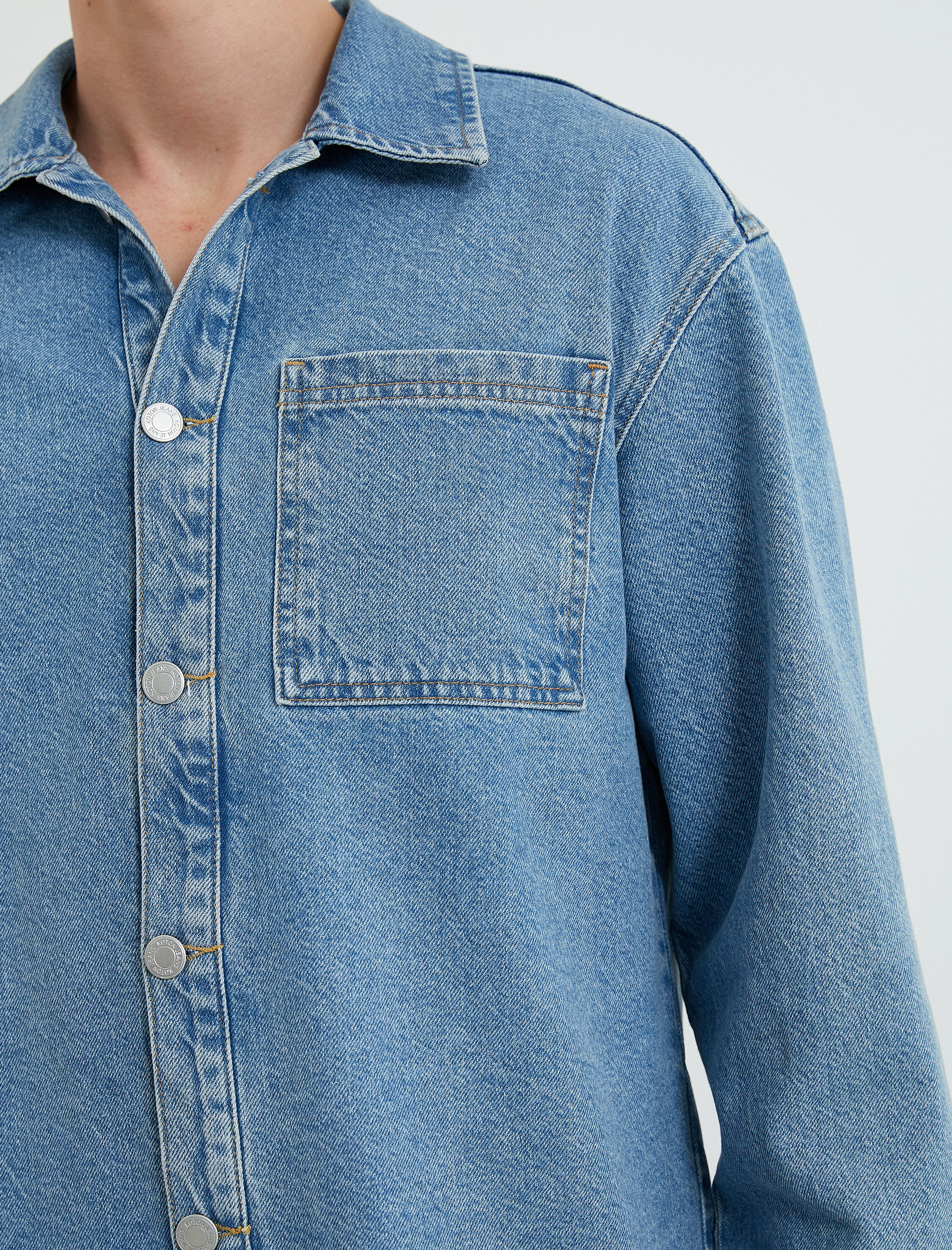   Oversize Kot Ceket Gömlek Yaka Cep Detaylı