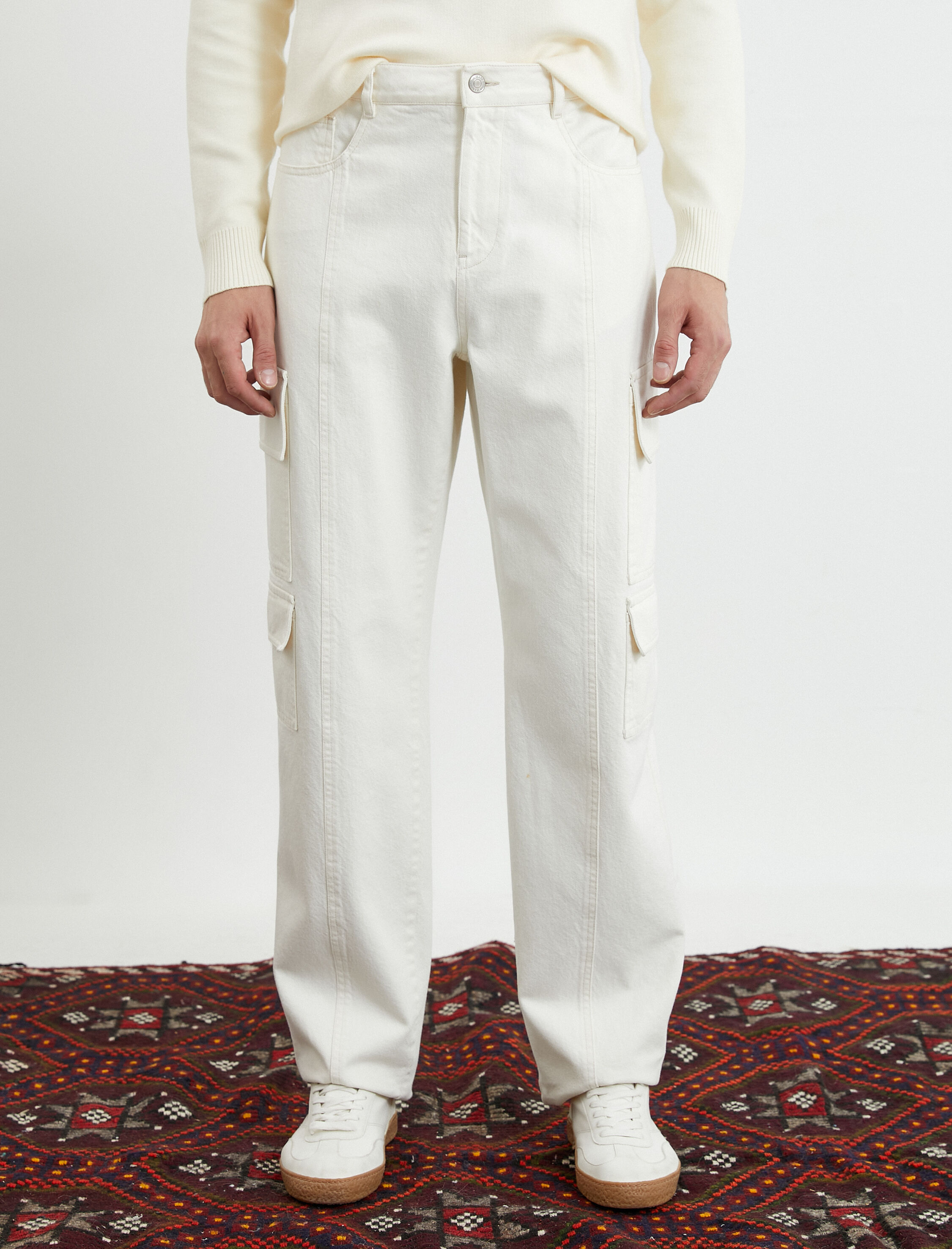   Bol Pantolon Kot Kargo Cep Detaylı Düğmeli