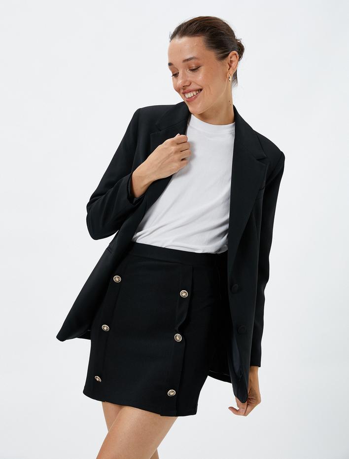  Mini Etek Gold Düğme Detaylı Normal Bel