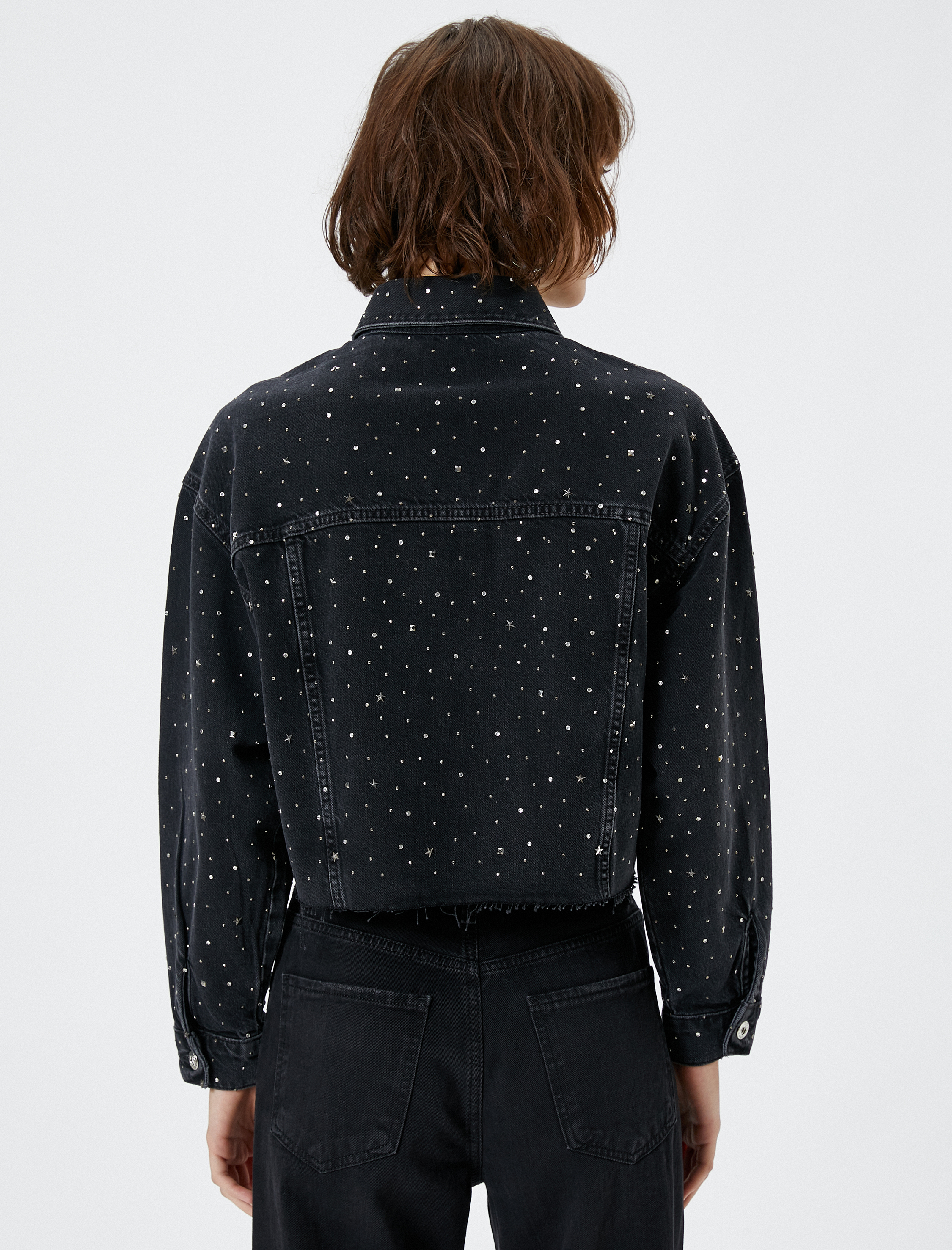 Taşlı Crop Kot Ceket