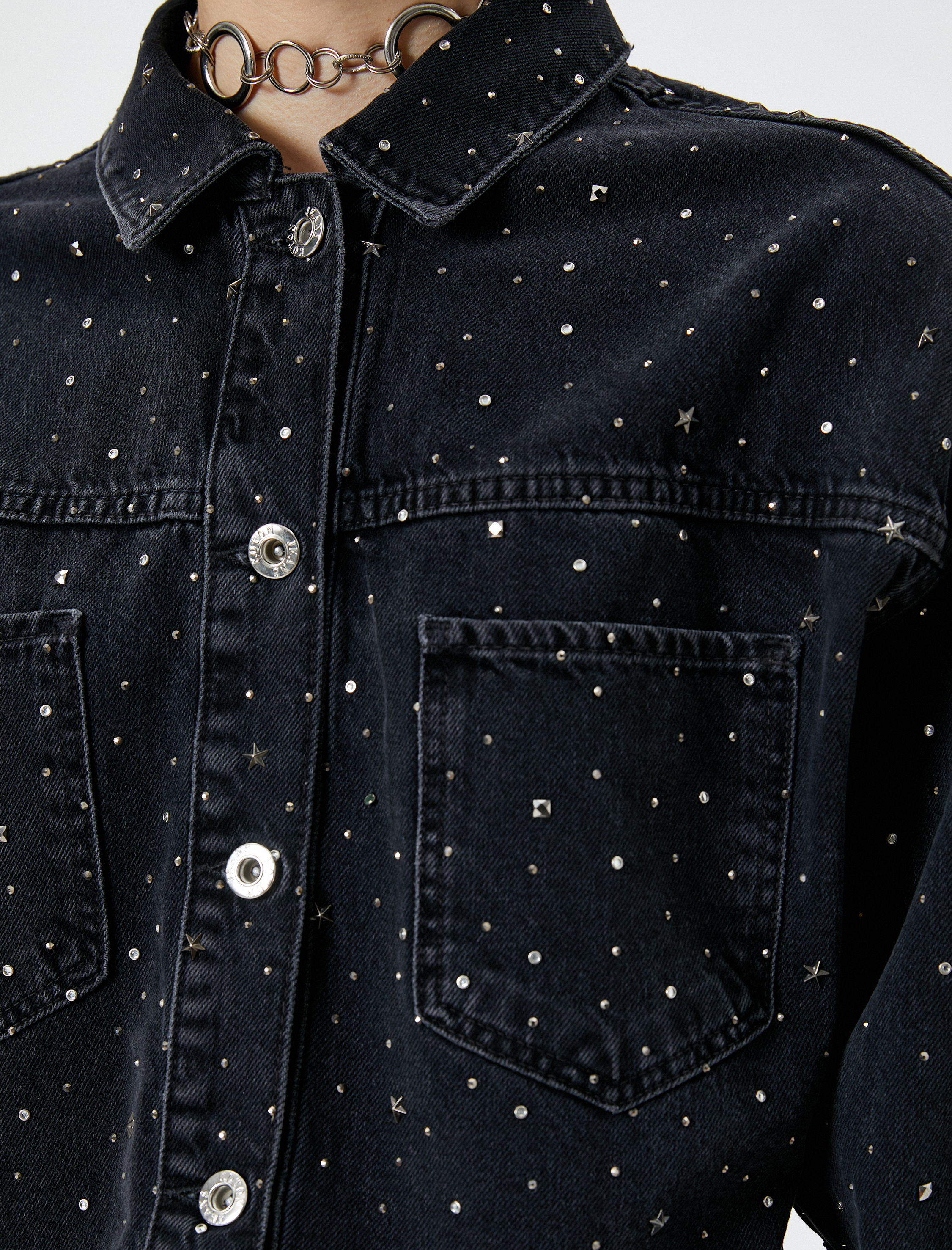 Taşlı Crop Kot Ceket