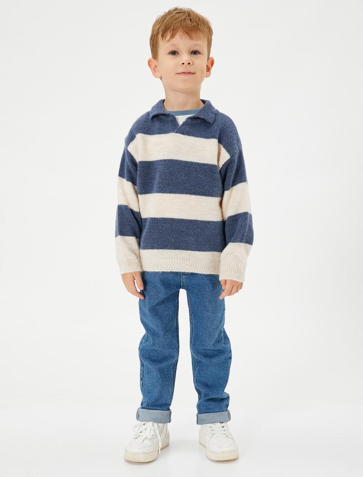 Erkek Bebek Kazak Polo Yaka Uzun Kollu Yumuşak Dokulu
