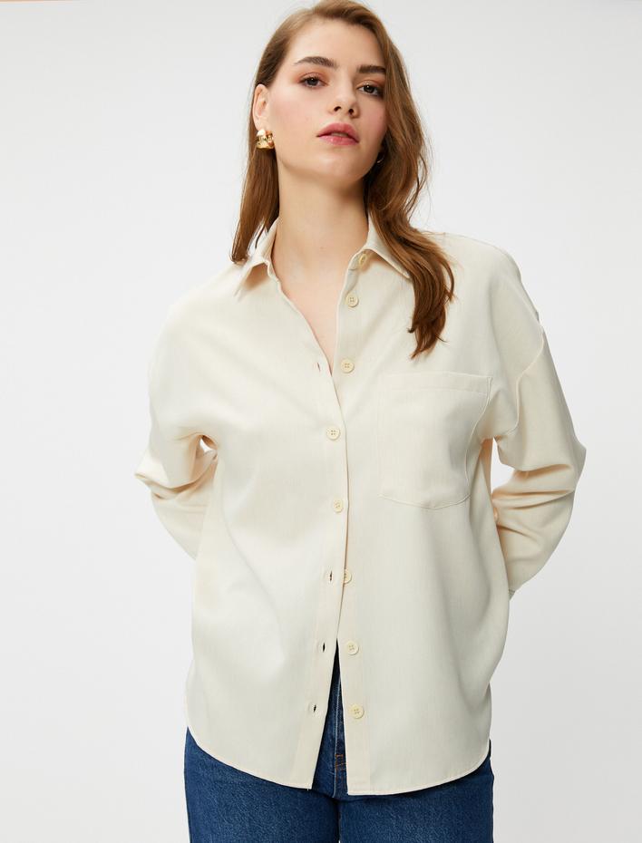  Oversize Gömlek Cep Detaylı Uzun Kollu