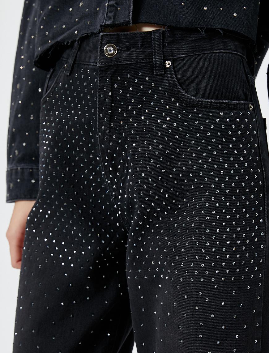  Taş İşlemeli Kot Pantolon Yüksek Bel - Nora Jeans
