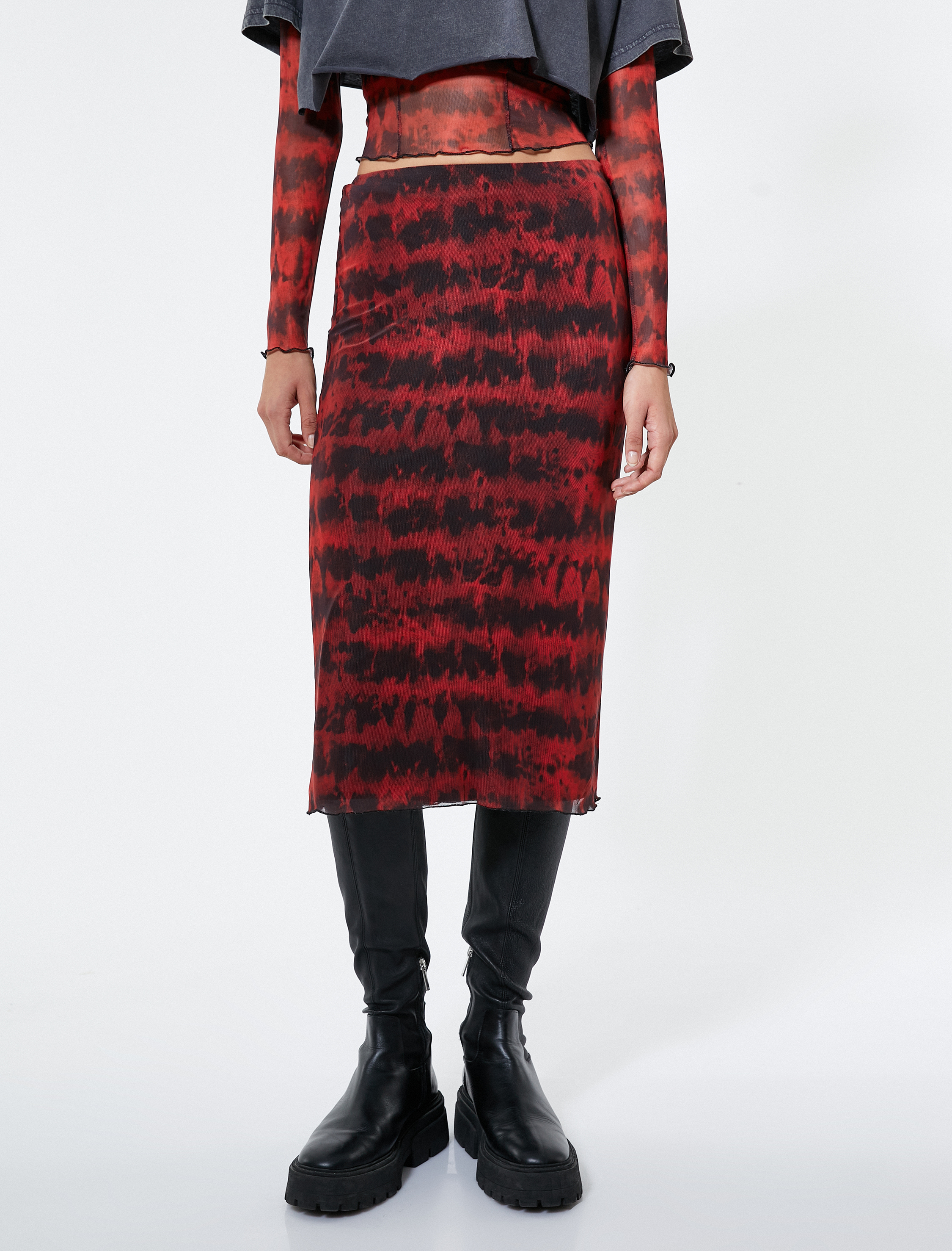   Midi Etek Batik Desenli Normal Bel Astarlı