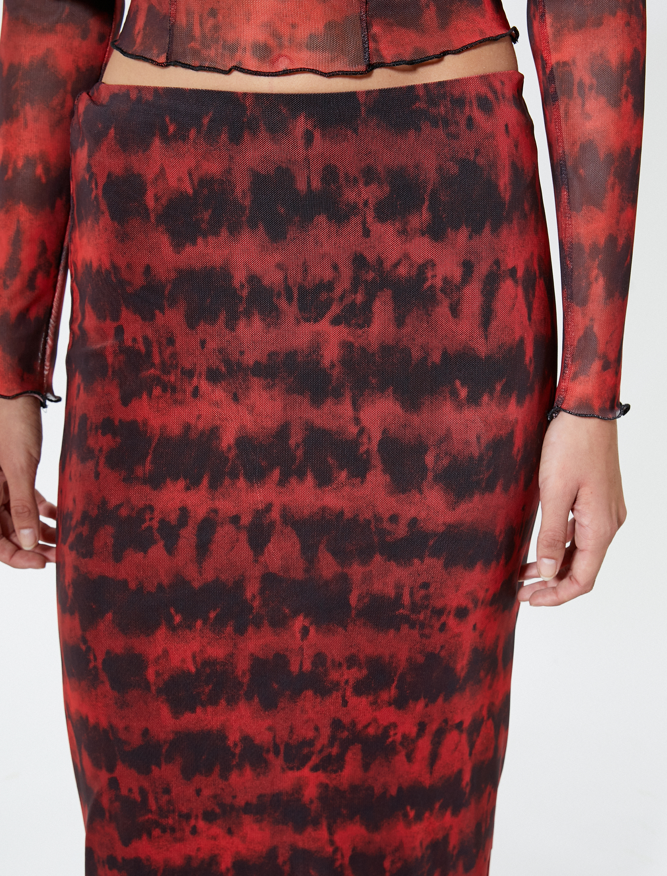   Midi Etek Batik Desenli Normal Bel Astarlı