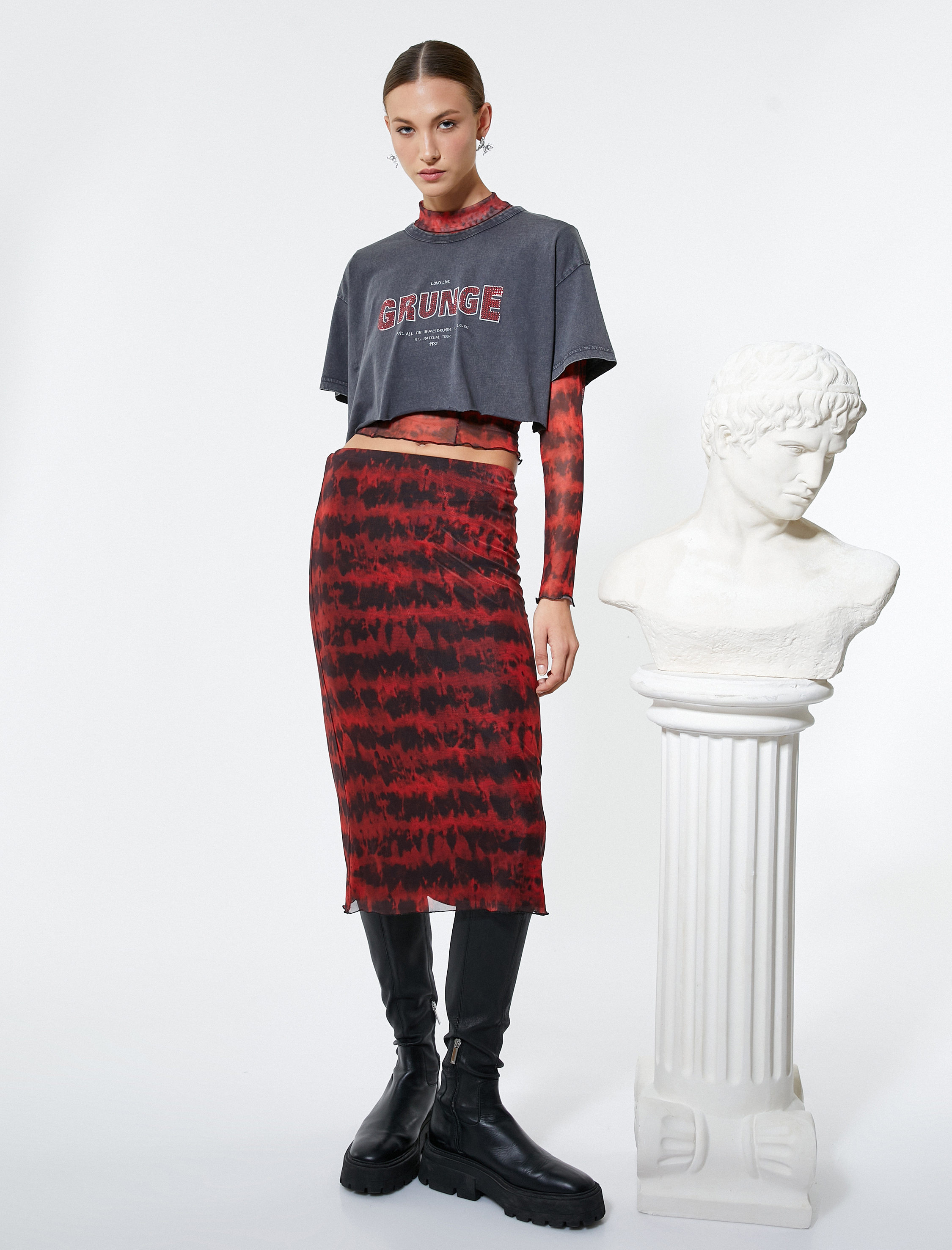   Midi Etek Batik Desenli Normal Bel Astarlı