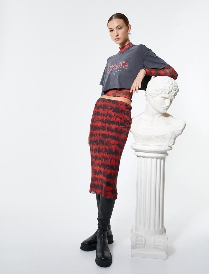  Midi Etek Batik Desenli Normal Bel Astarlı