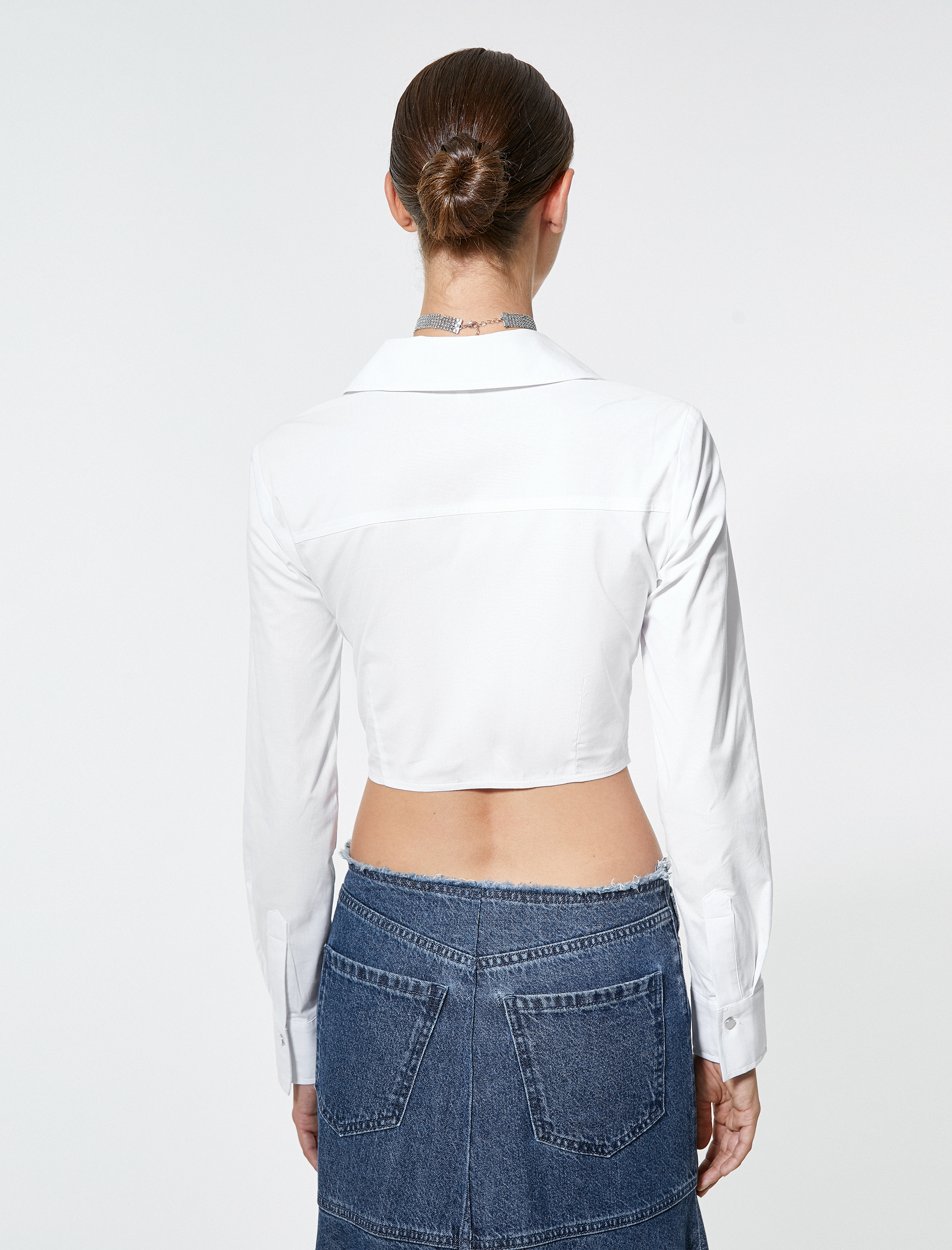   Crop Korse Fermuarlı Gömlek