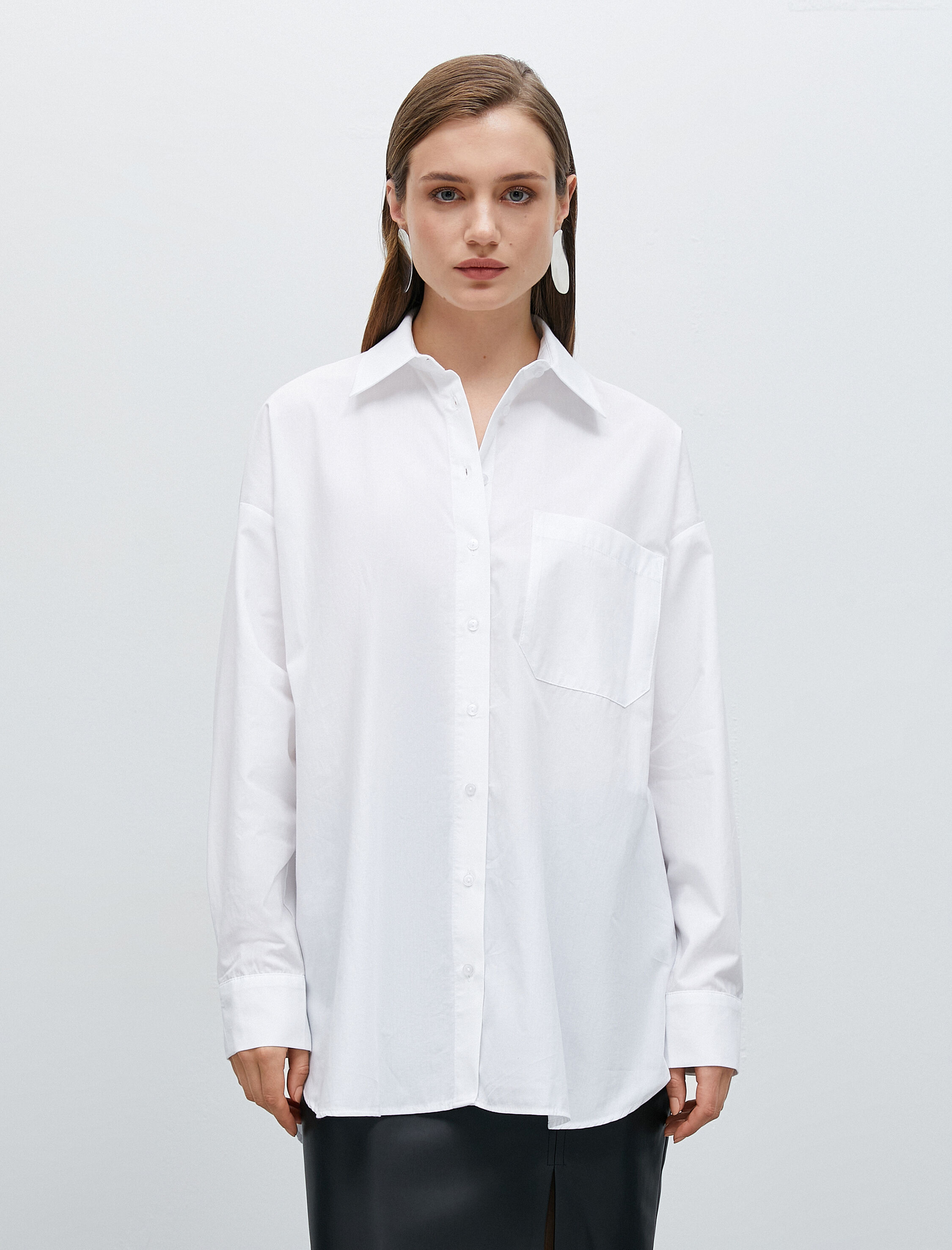   Pamuklu Oversize Gömlek Cep Detaylı