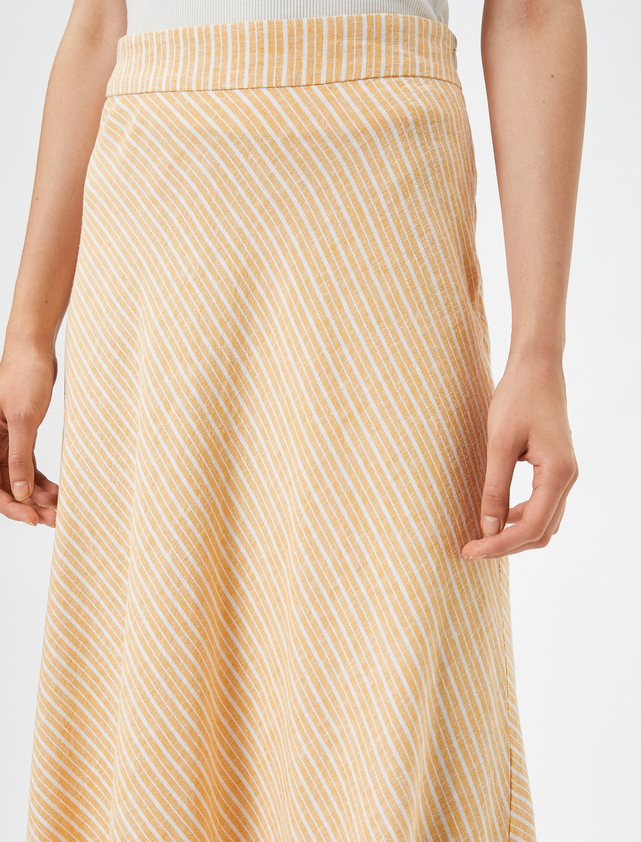   Midi Etek A Kesim Normal Bel Fermuarlı Keten Karışımlı