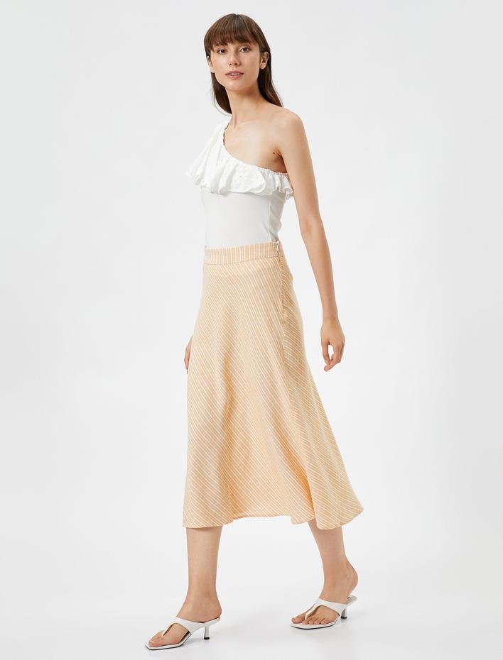  Midi Etek A Kesim Normal Bel Fermuarlı Keten Karışımlı