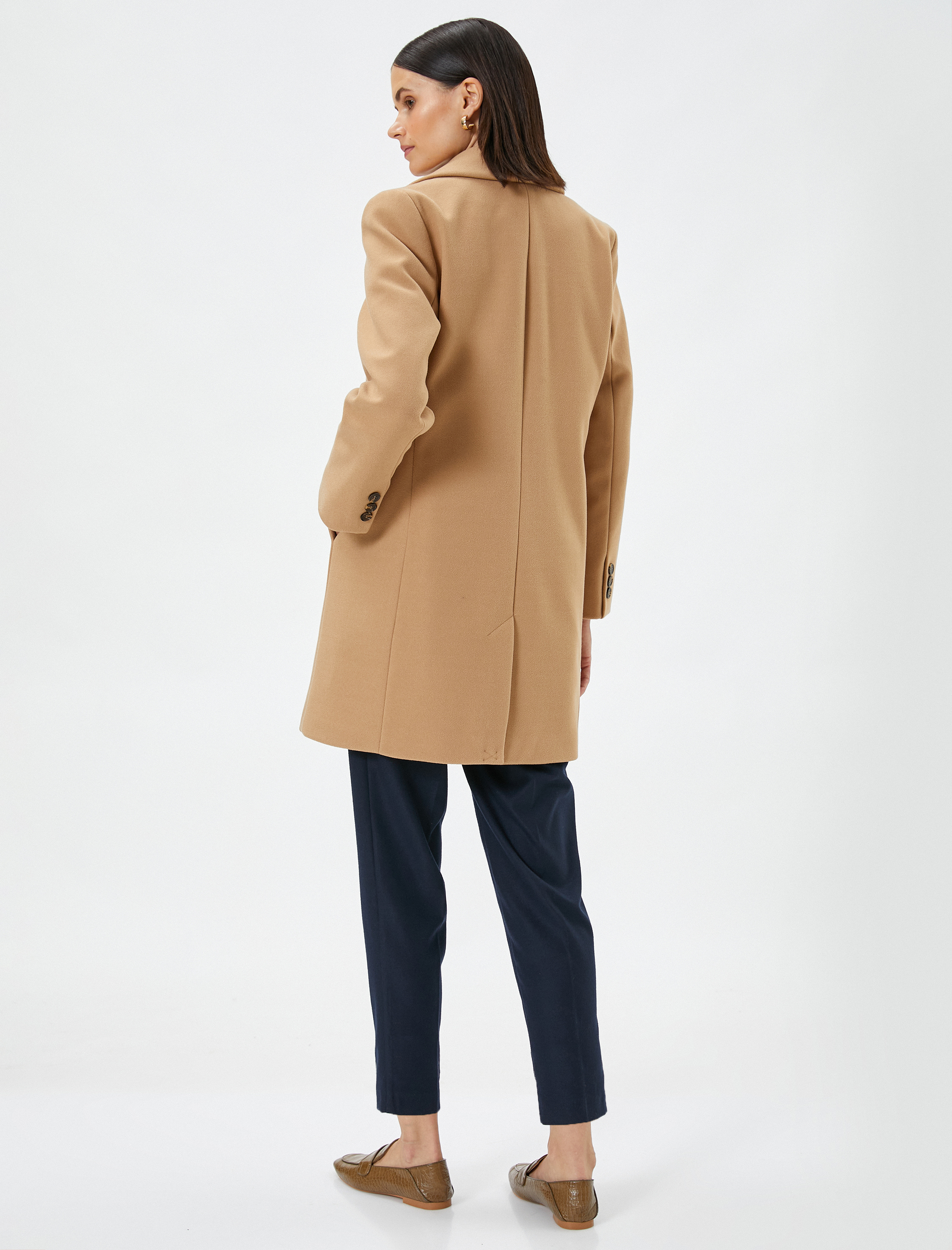   Kaşe Kaban Kruvaze Düğmeli Cep Detaylı Astarlı