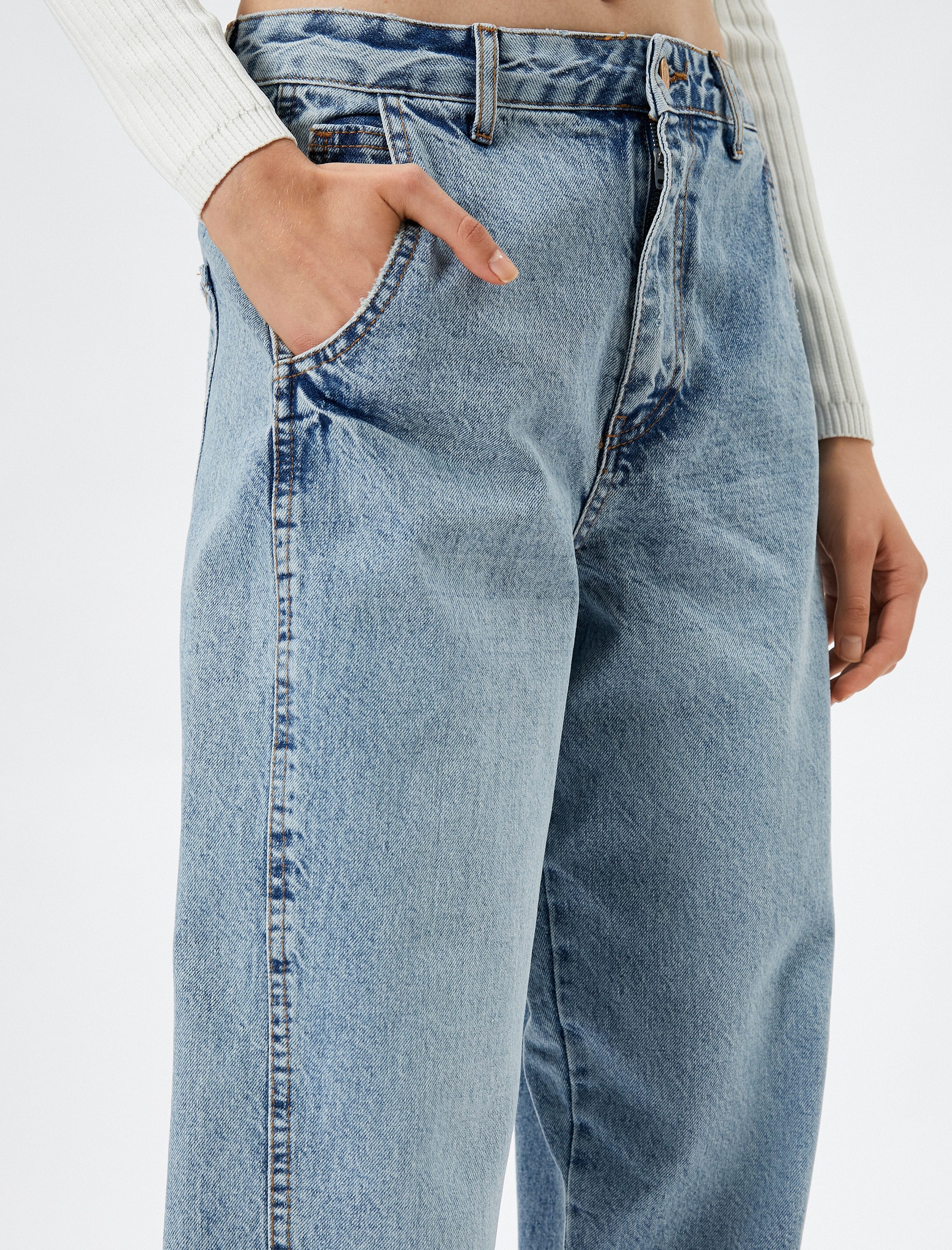   Yüksek Bel Kot Pantolon Rahat Kesim Hafif Dar Paça - Mom Jean