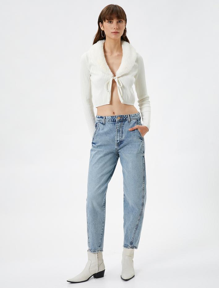  Yüksek Bel Kot Pantolon Rahat Kesim Hafif Dar Paça - Mom Jean