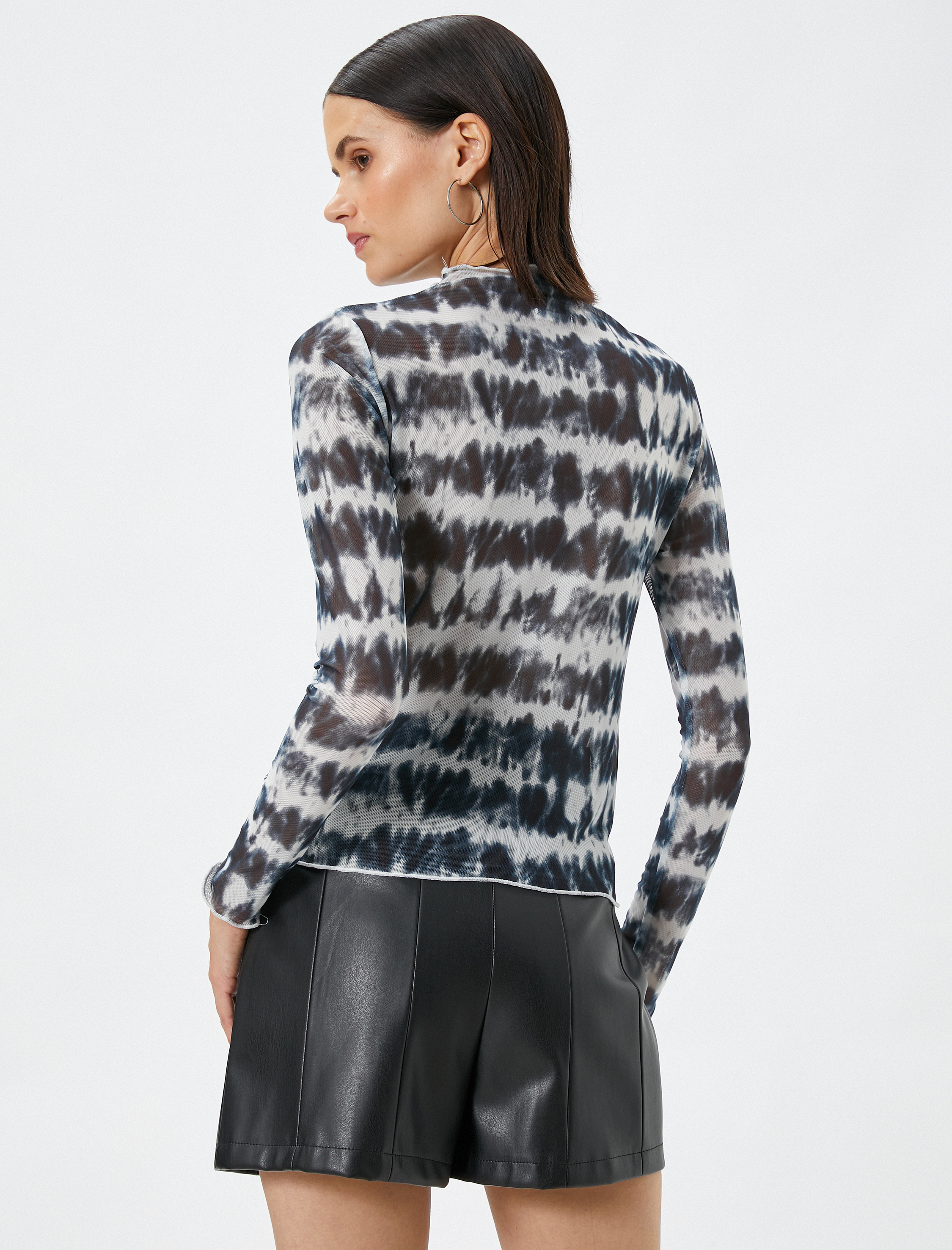   Uzun Kollu Tişört Batik Desenli Slim Fit