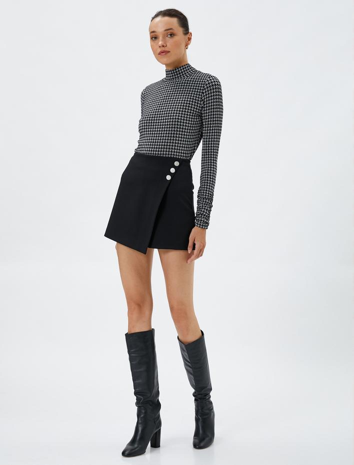  Uzun Kollu Tişört Yarım Balıkçı Yaka Kazayağı Desenli