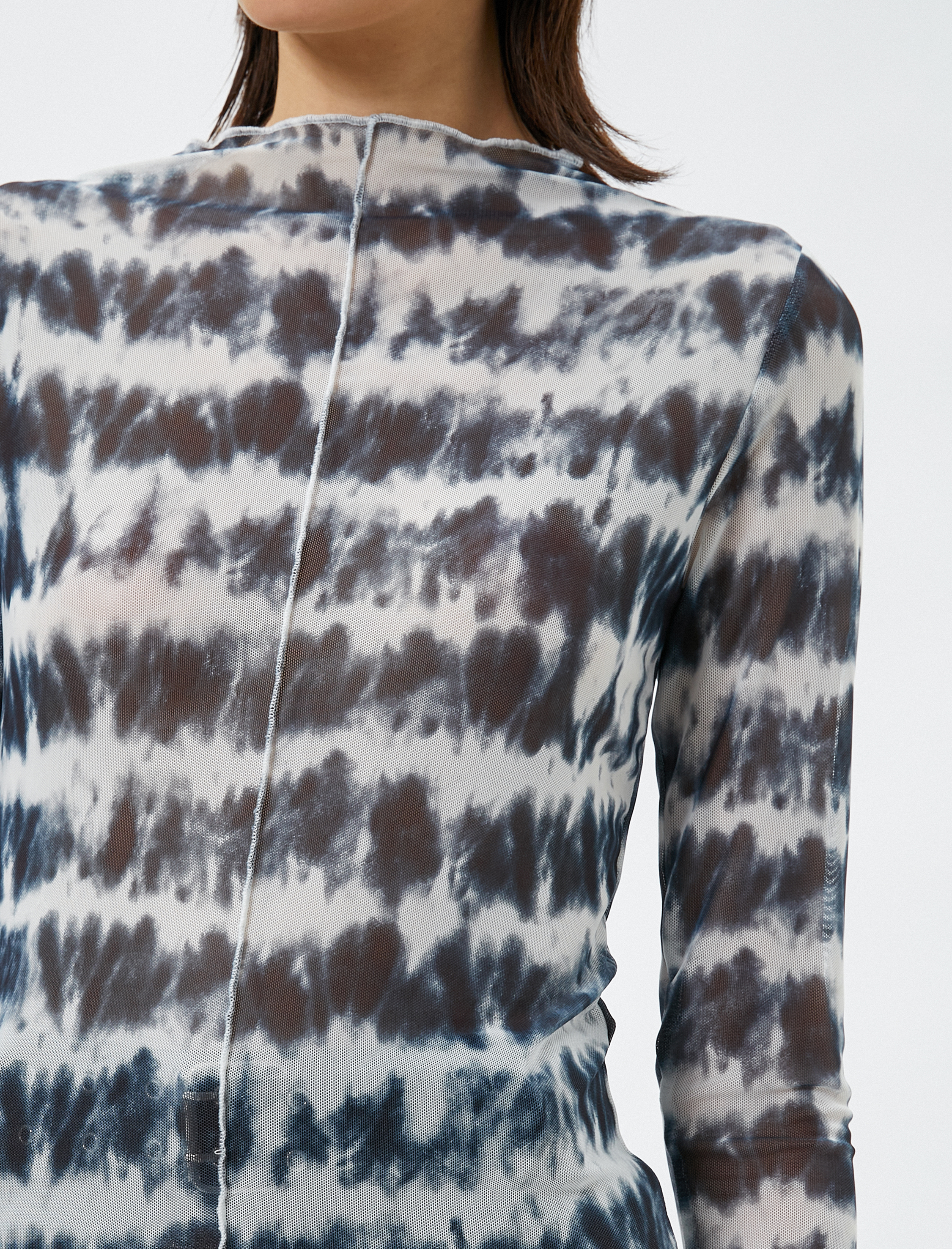   Uzun Kollu Tişört Batik Desenli Slim Fit