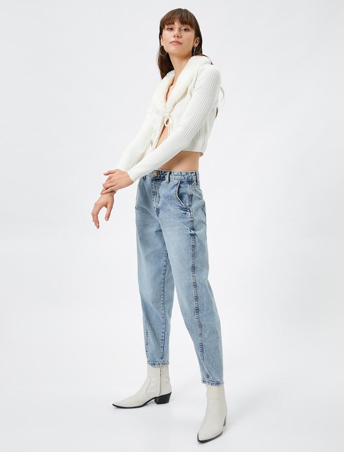  Yüksek Bel Kot Pantolon Rahat Kesim Hafif Dar Paça - Mom Jean