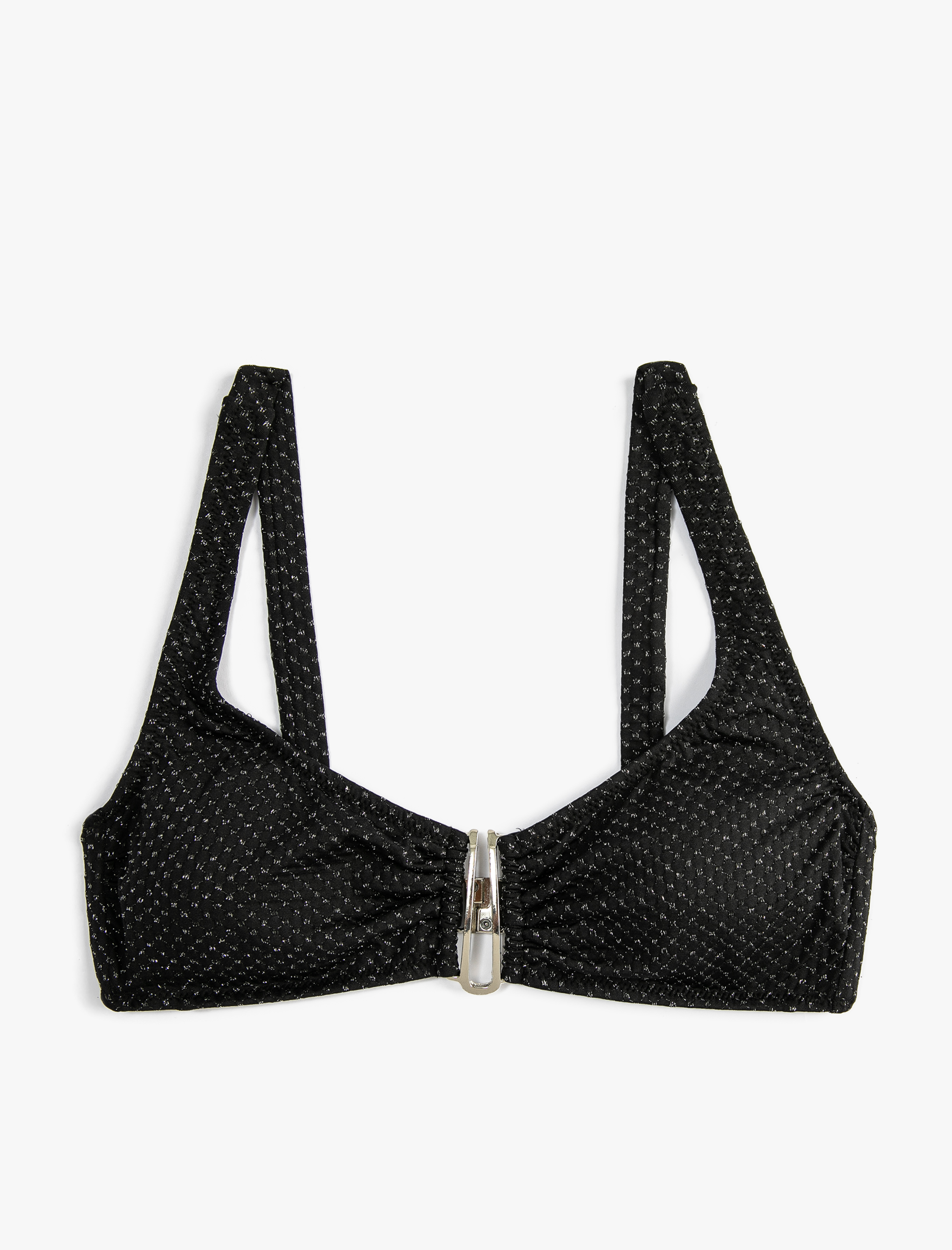   Simli Bikini Üstü Metal Aksesuarlı Kalın Askılı