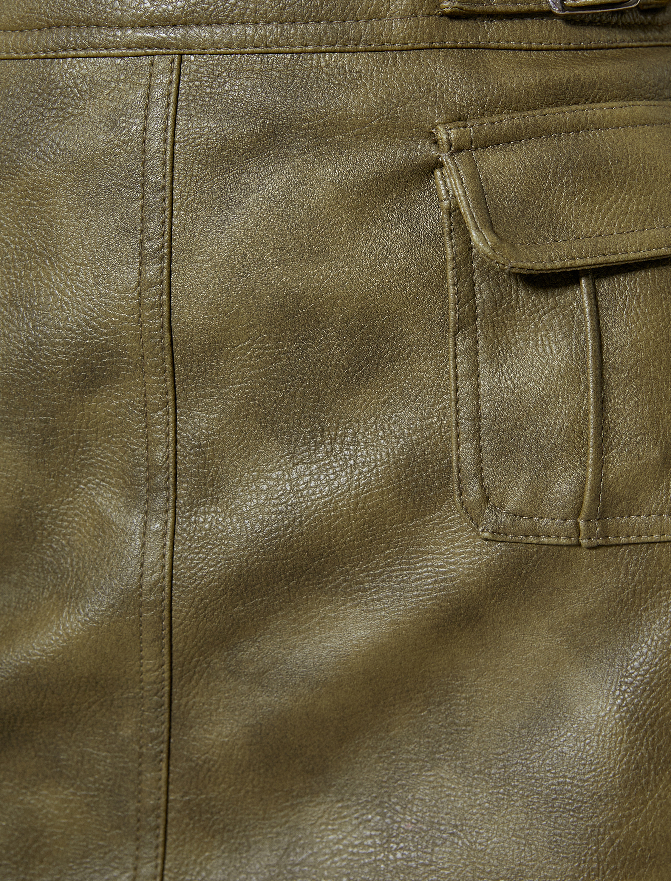   Suni Deri Etek Mini Kemer Detaylı Kargo Cepli