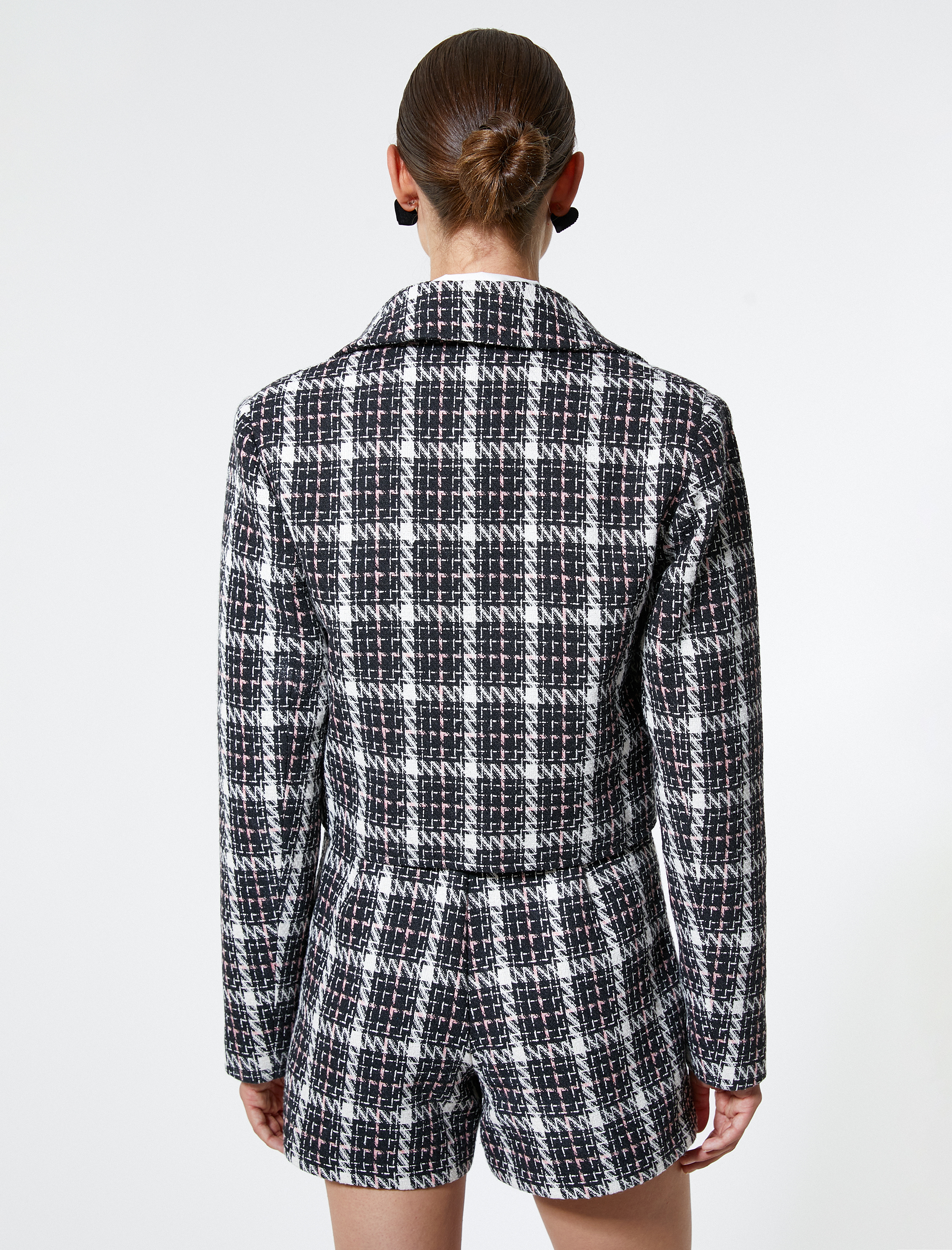   Crop Tüvit Ceket Kruvaze Kapama Fermuar Detaylı