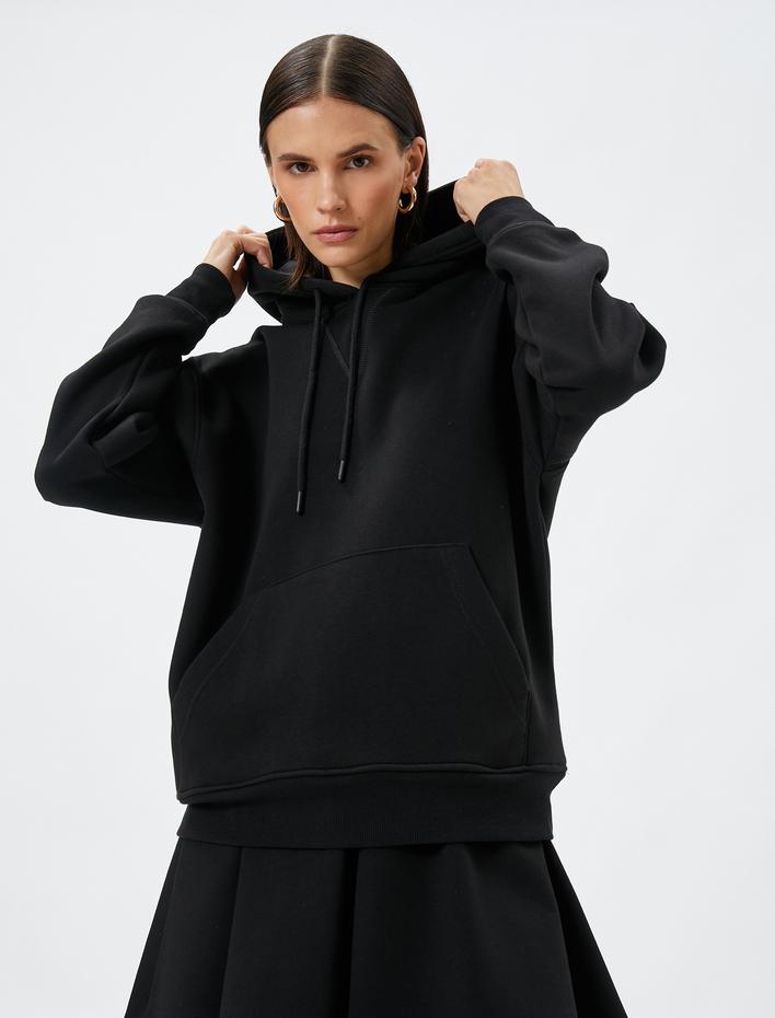  Kapüşonlu Sweatshirt Kanguru Cepli Uzun Kollu Basic
