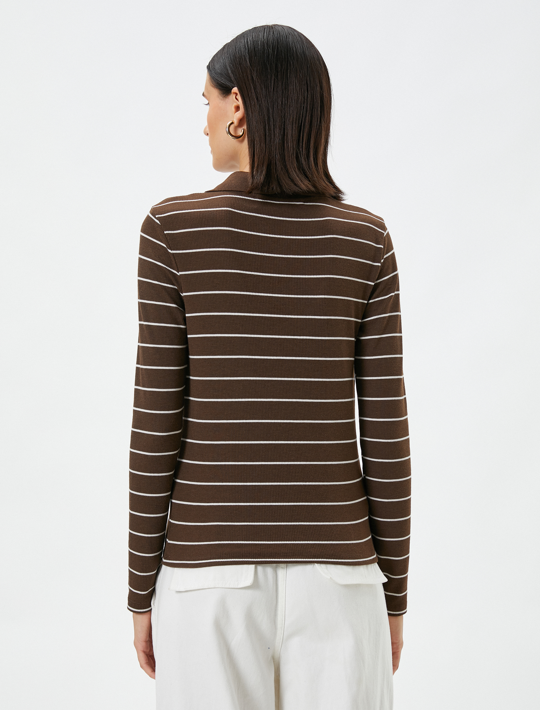   Polo Yaka Tişört Fitilli Fermuarlı Uzun Kollu