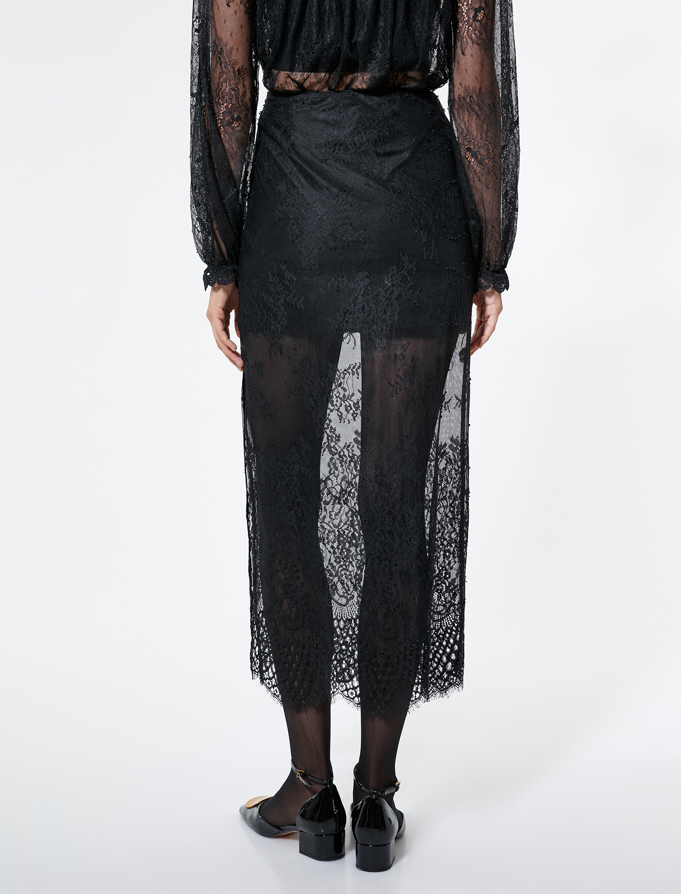   Dantelli Midi Etek Transparan Tül Astarlı Normal Bel