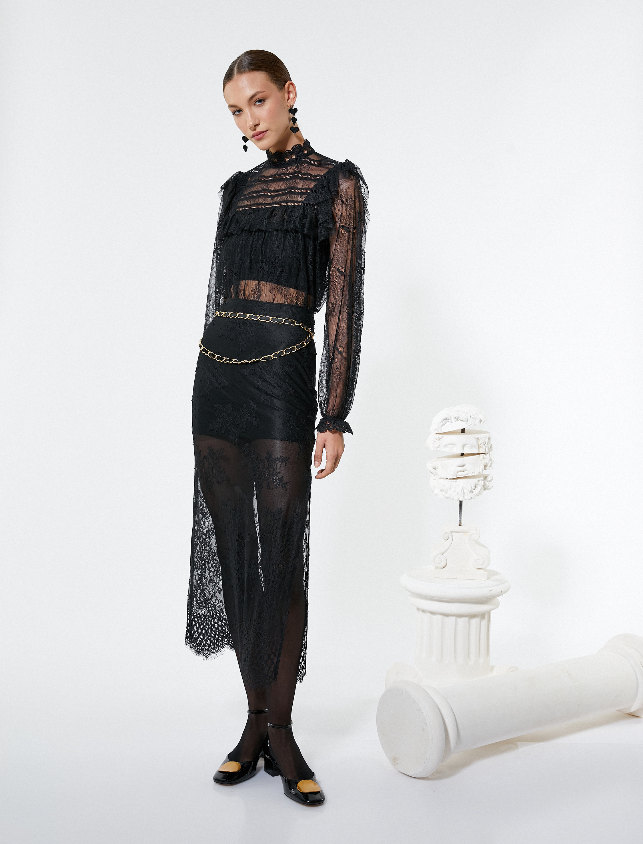   Dantelli Midi Etek Transparan Tül Astarlı Normal Bel