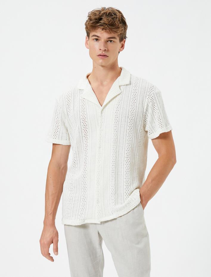  Oversize Gömlek Kısa Kollu Devrik Yaka Ajurlu