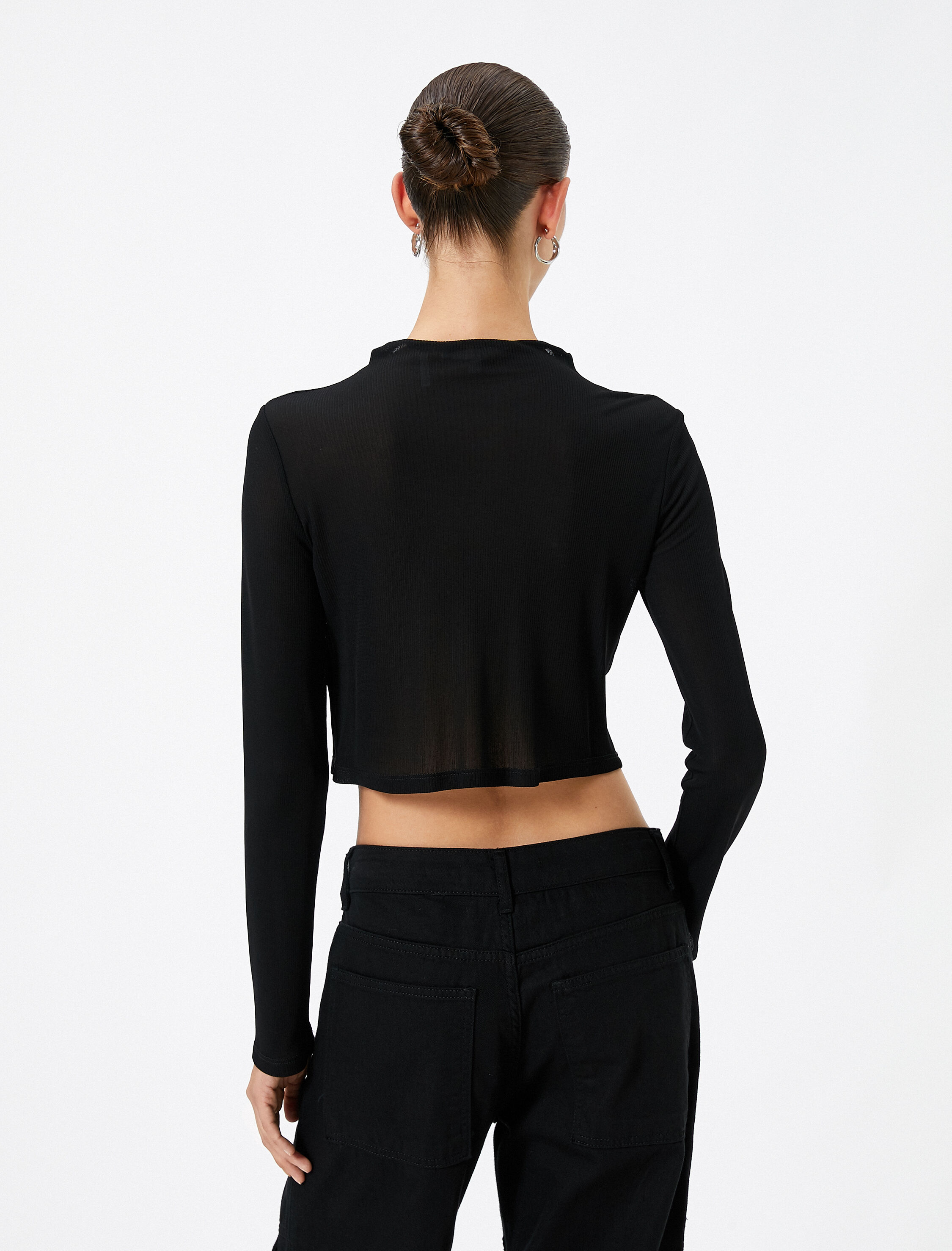 Crop Body Uzun Kollu Pencere Detaylı Drapeli