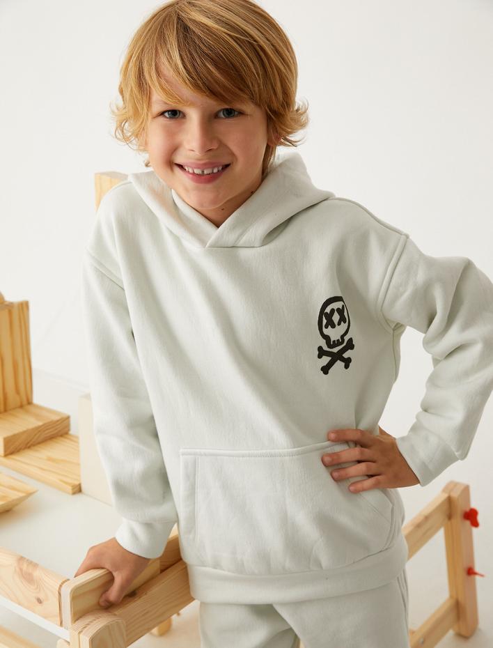 Erkek Çocuk Basic Kapşonlu Sweatshirt Kanguru Cepli Pamuklu Şardonlu