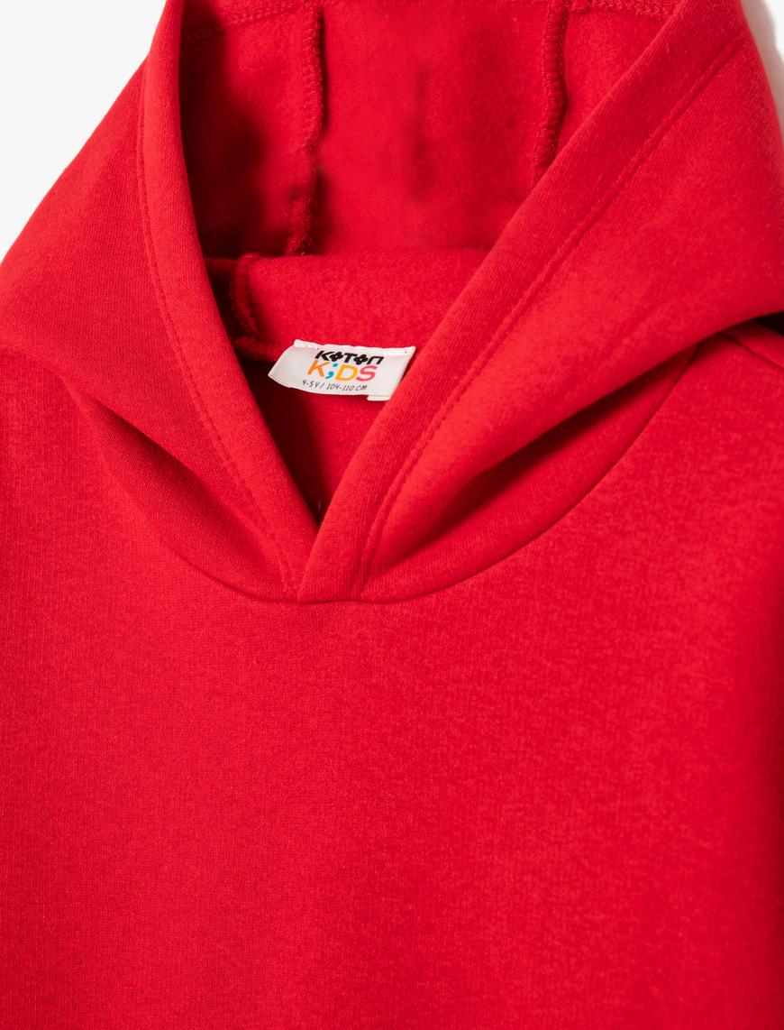  Erkek Çocuk Basic Kapşonlu Sweatshirt Kanguru Cepli Pamuk Karışımlı Şardonlu