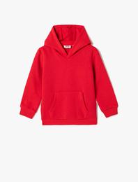 Basic Kapşonlu Sweatshirt Kanguru Cepli Pamuk Karışımlı Şardonlu