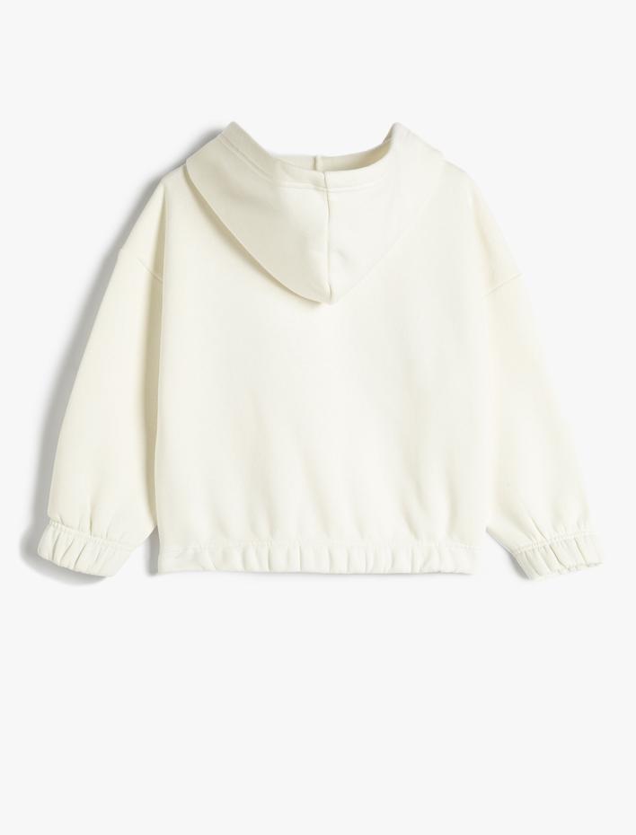 Kız Çocuk Sweatshirt Kapşonlu Kelebek Baskılı Şardonlu