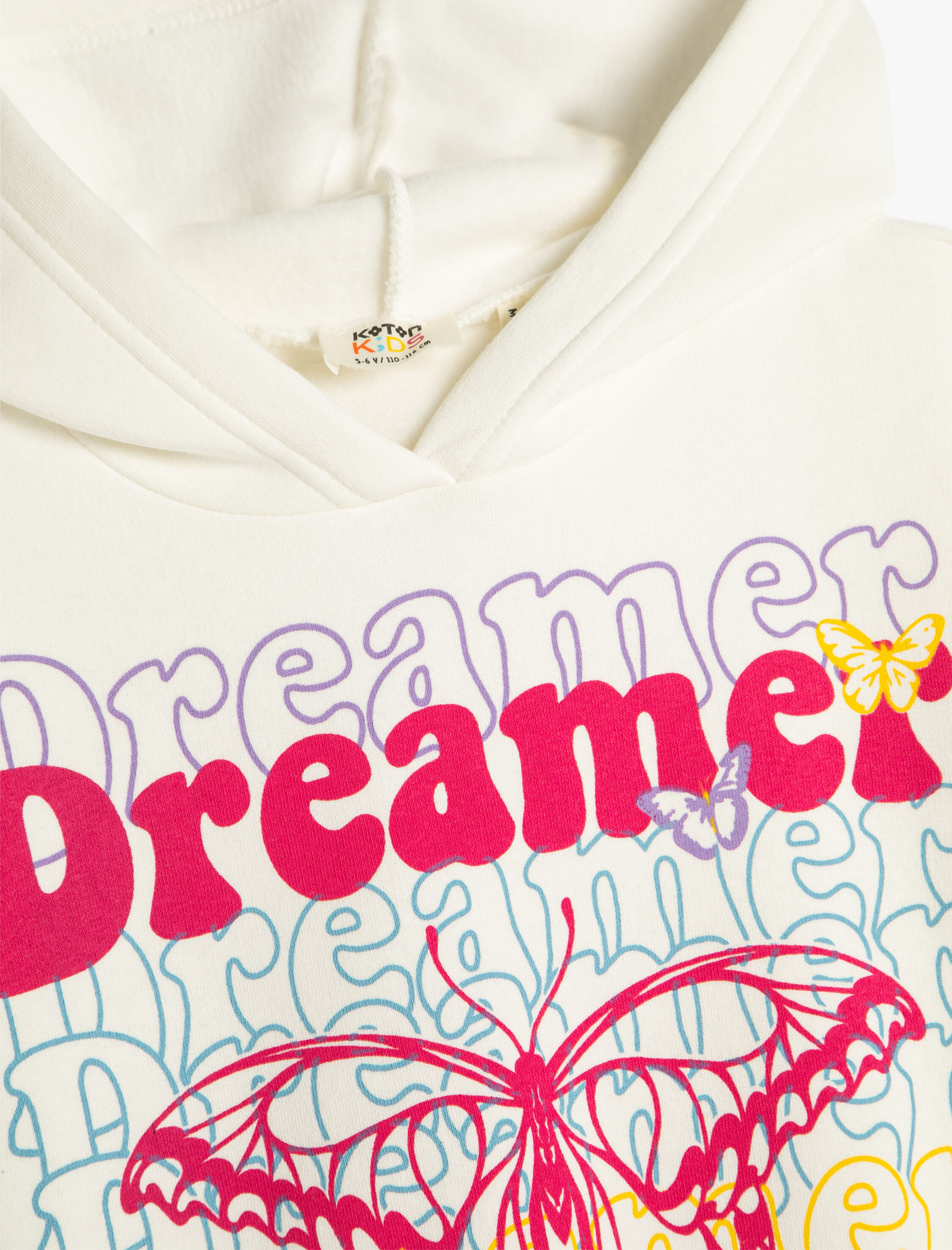  Kız Çocuk Sweatshirt Kapşonlu Kelebek Baskılı Şardonlu