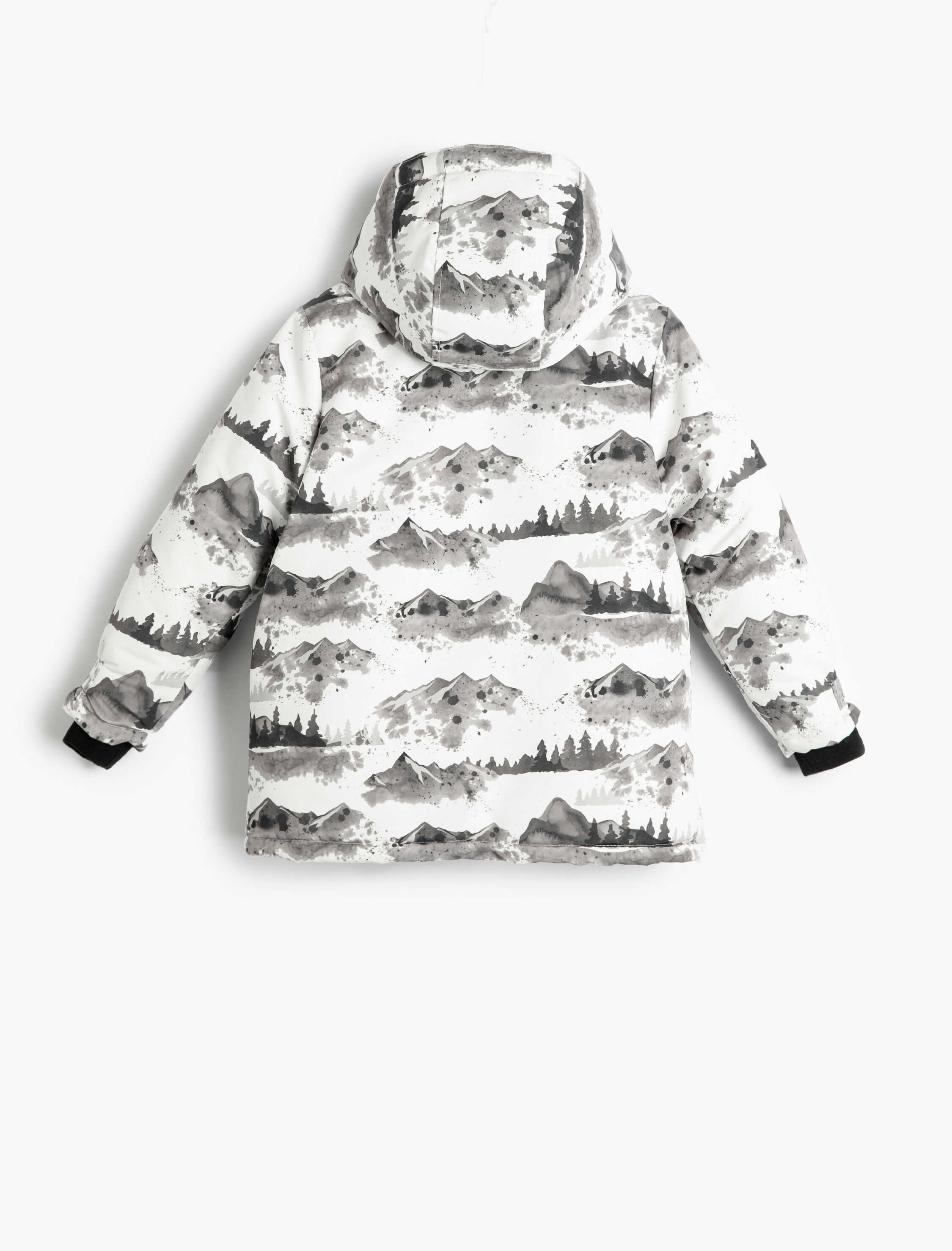  Erkek Çocuk Kapşonlu Şişme Mont Polar Astarlı Baskılı Lastik Manşetli Rüzgar Kapaklı Fermuar Detaylı