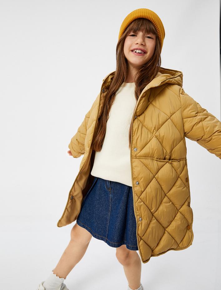 Kız Çocuk Şişme Mont Kapşonlu Çıtçıt Detaylı Kapitone