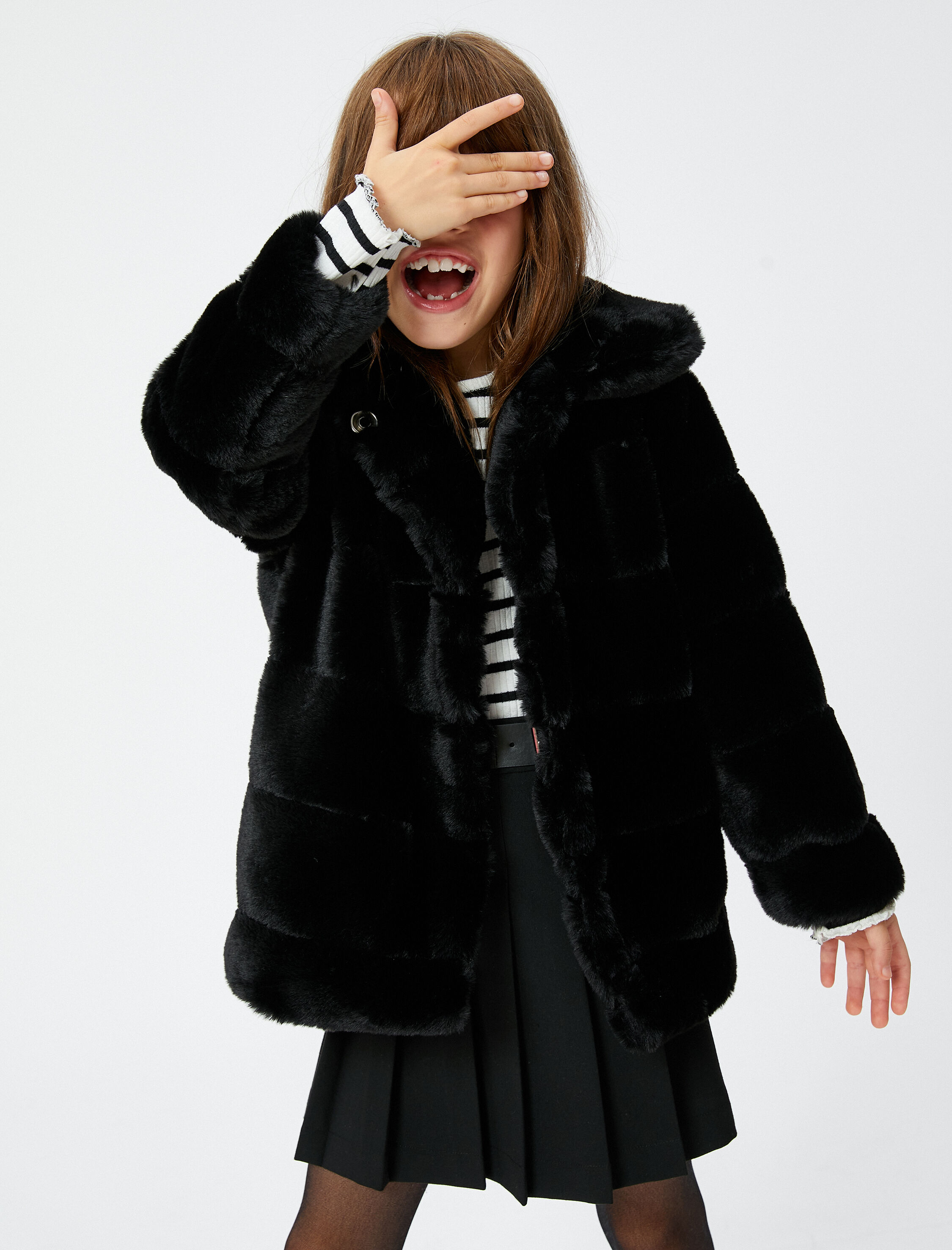  Kız Çocuk Peluş Mont Pamuk Astarlı Çıtçıt Kapamalı