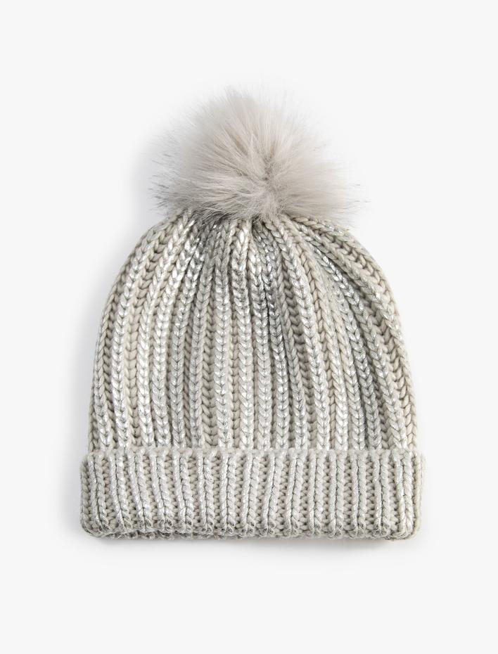 Kadın Triko Bere Peluş Ponpon Detaylı